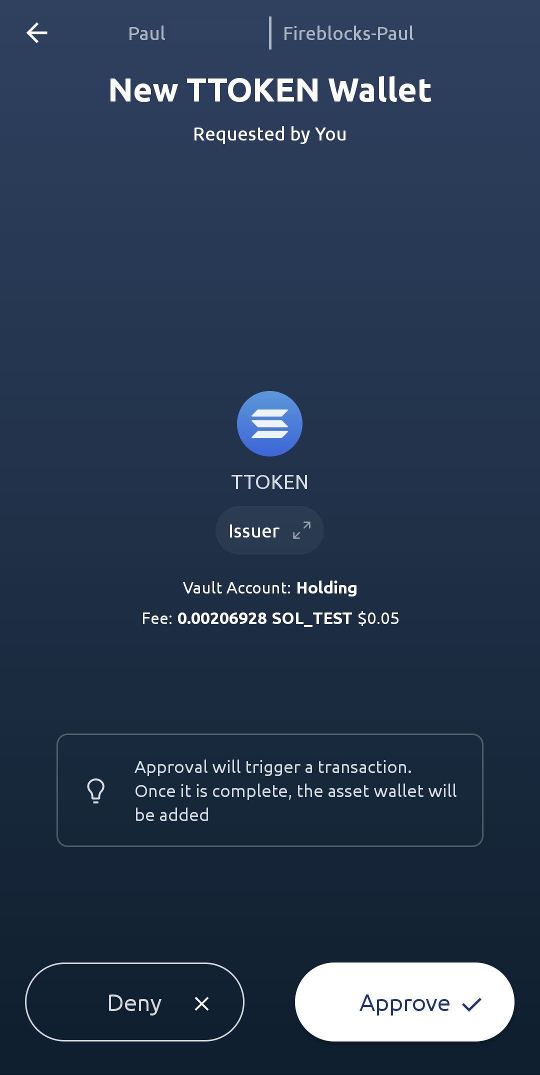 New token on solana asset wallet mobile approval screen