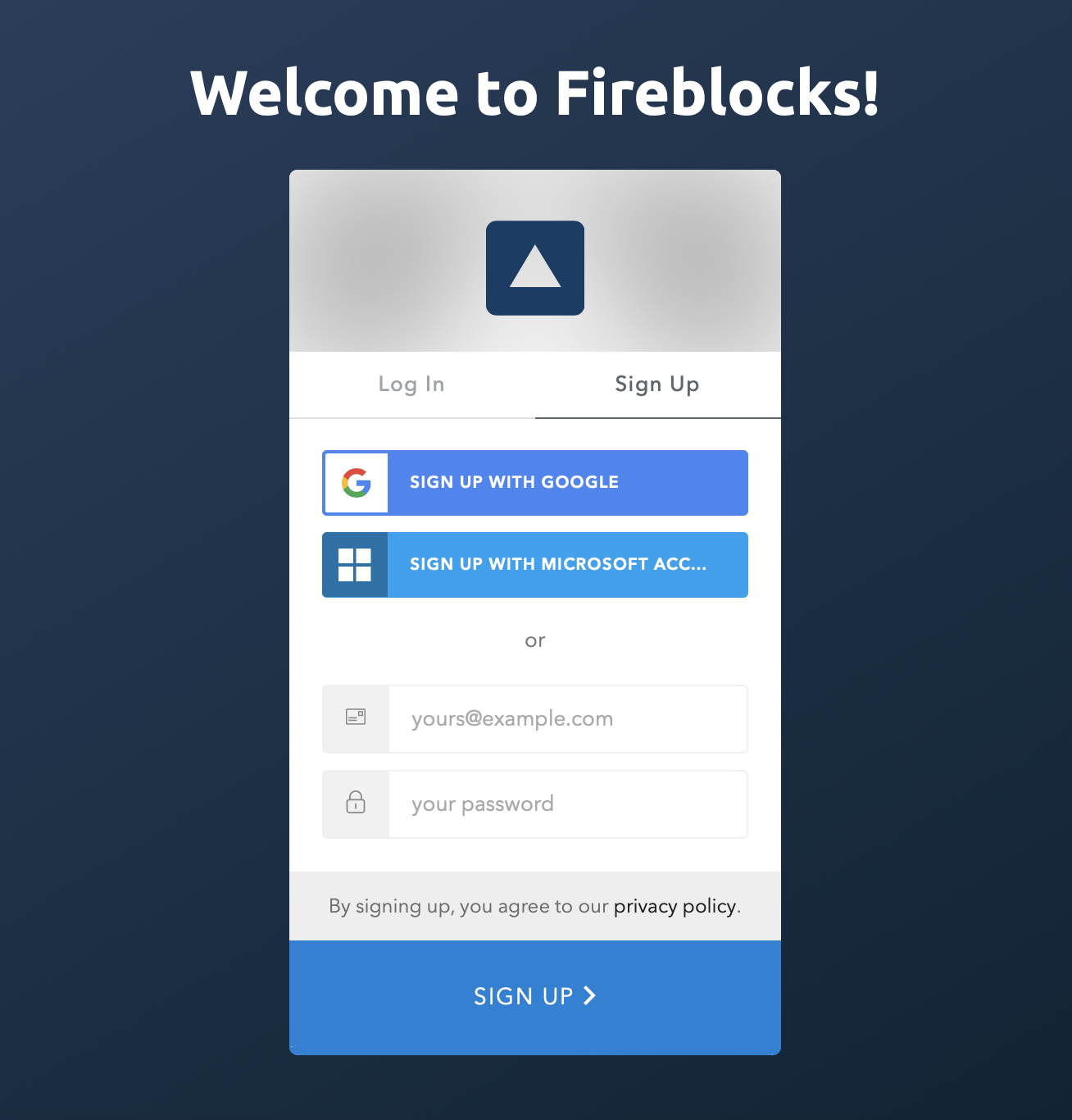 Fireblocks Console Sign Up screen