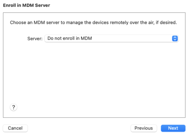 Configurator MDM drop down screen
