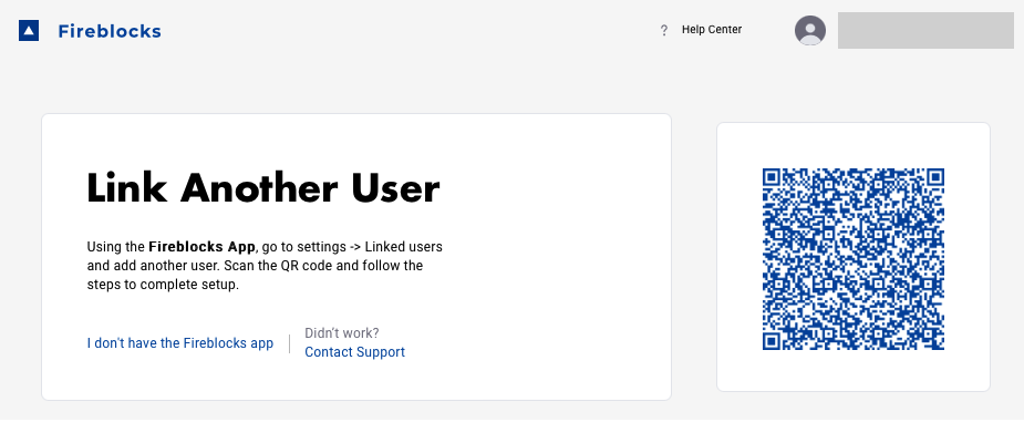 Fireblocks console two factor authentication QR scan screen