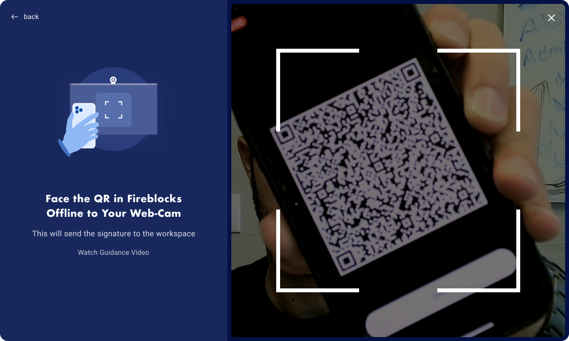 Using the webcam to scan the Cold wallet QR animation signature example