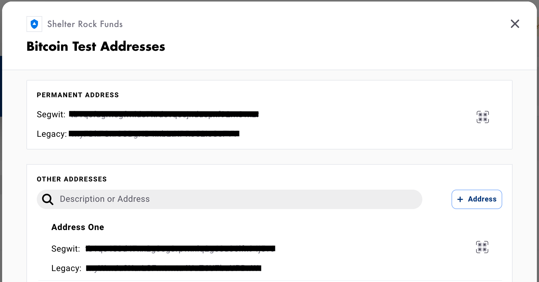 Deposit address dialog window