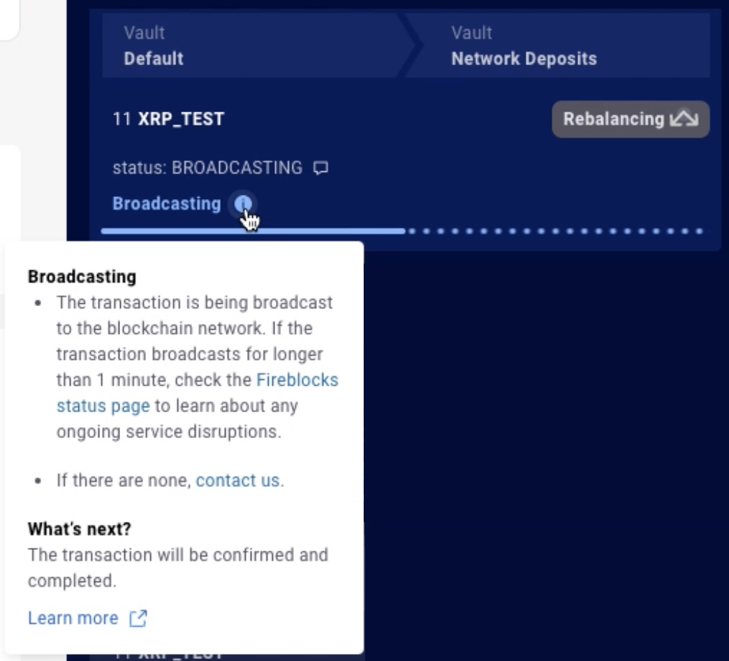 Active transfers panel - Transaction status tooltip