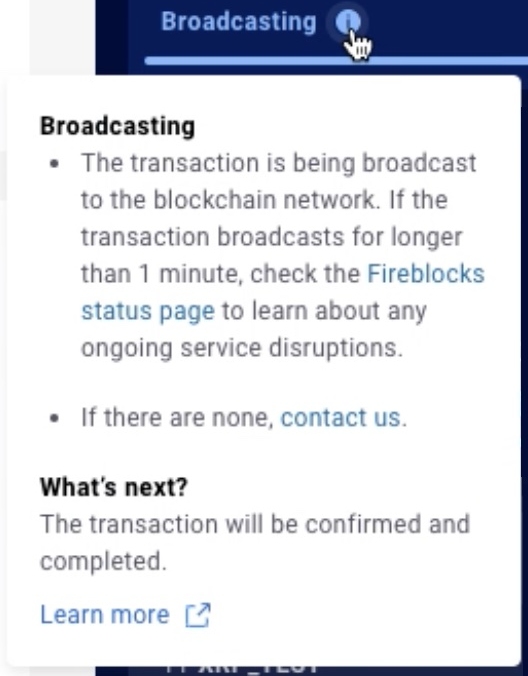 Active transfers panel transaction status tooltip