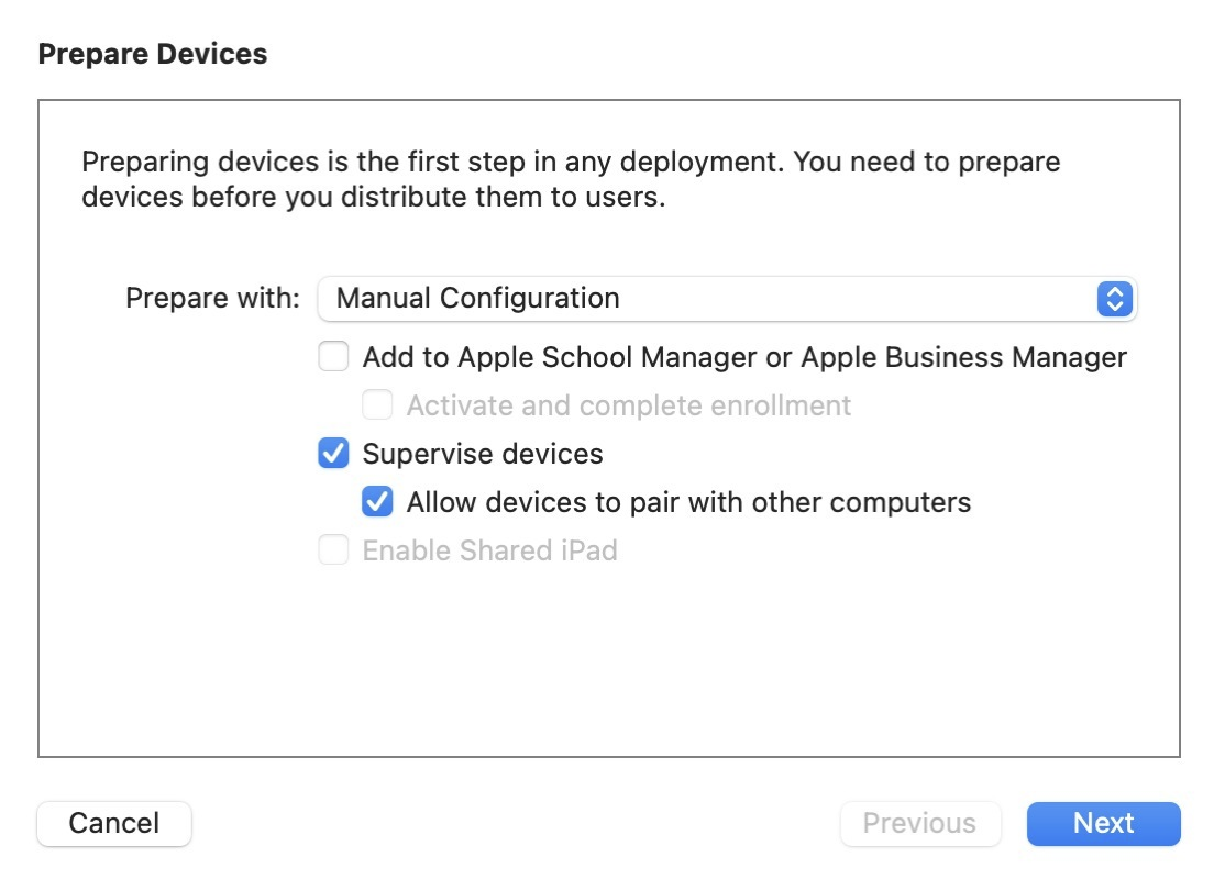 Configurator device options screen